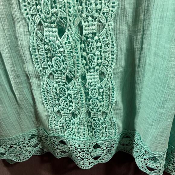 isaac mizrahi women tunic XXL teal embroidered crochet lace boho western hippie - Picture 5 of 7